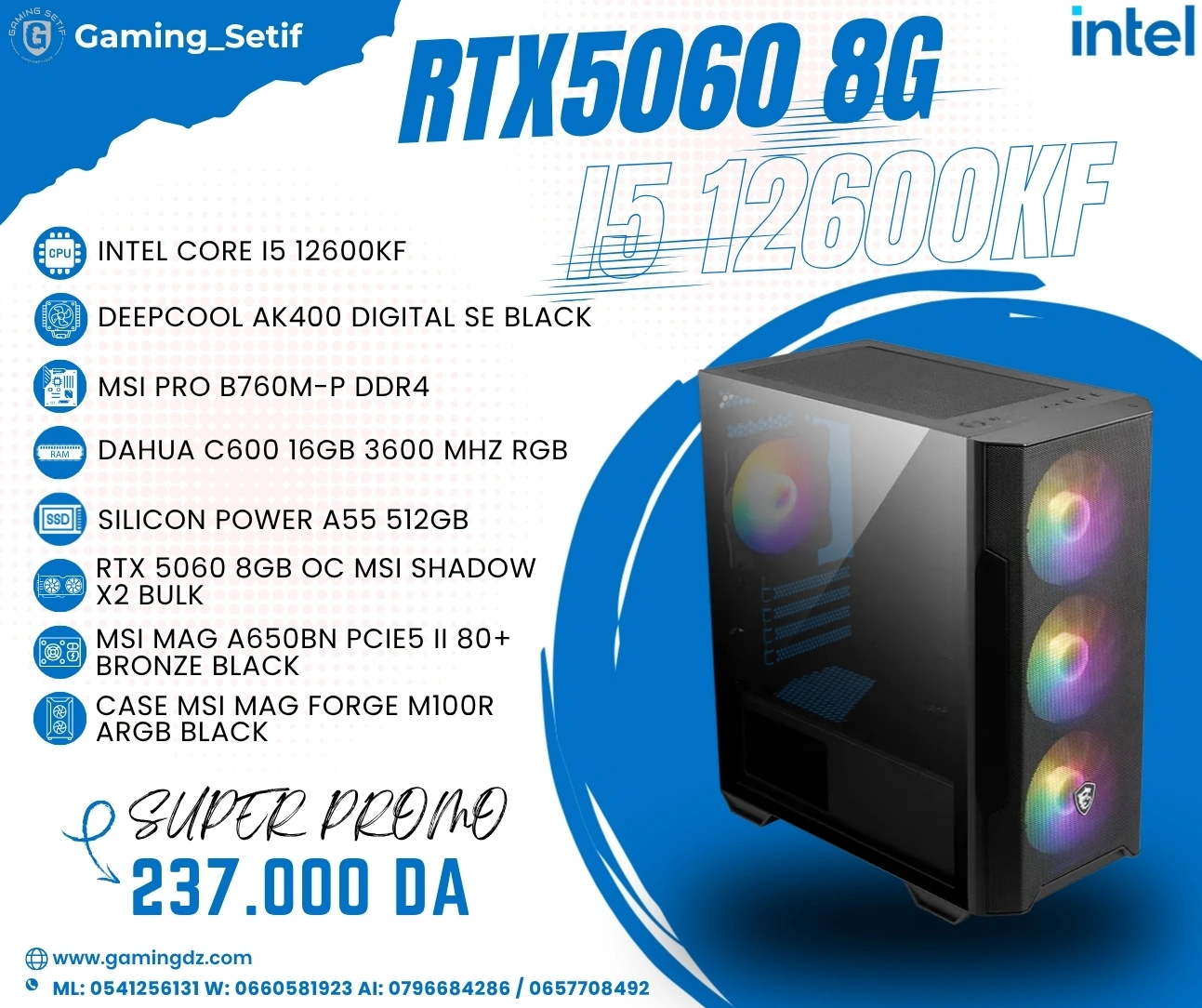 PC CONFIG GAMING WORK STATION INTEL CORE i5 12600KF RTX5060